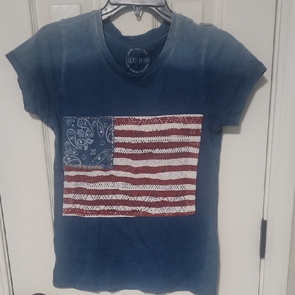 Lucky Brand Kids Blue T-Shirt with Flag Design
